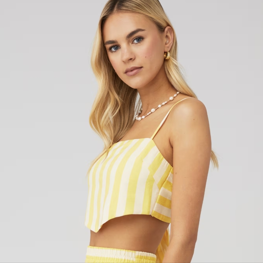 NWT Show Me Your MUMU | Sunny Scarf Stripe Tie Back Top Yellow Cream Medium
